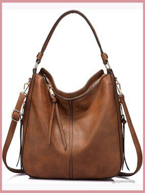 Faux Leather Hobo Crossbody Bag Large Capacity Shoulder Bag Tote Purse